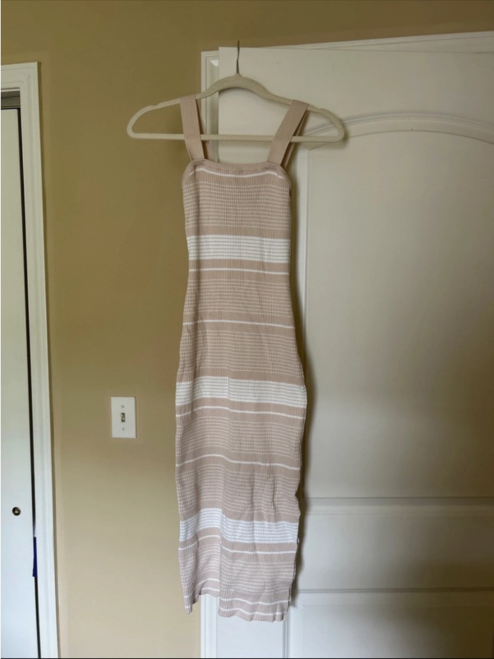 Tan and Cream Midi Dress